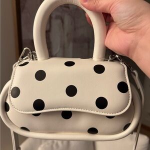 White Polka Dot Top-Handle Crossbody Bag